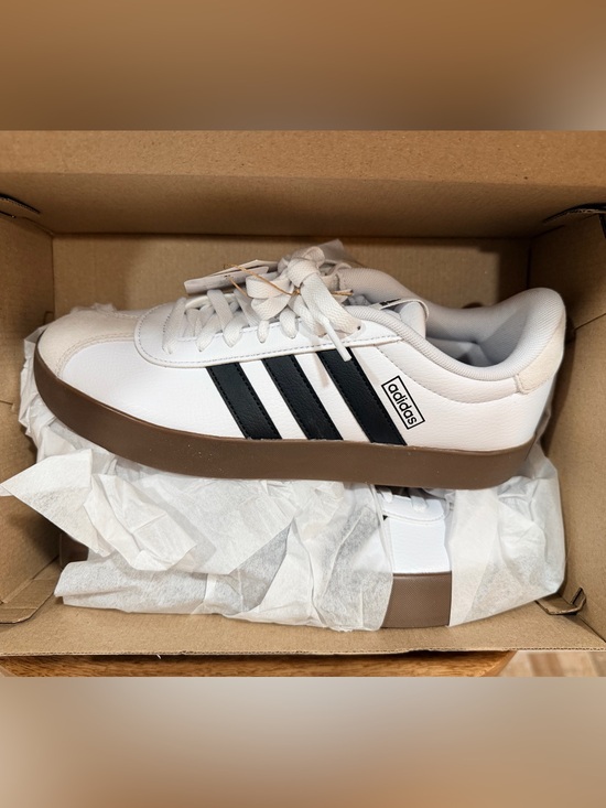 adidas Shoes - NWT adidas White Sneakers with Black Stripes